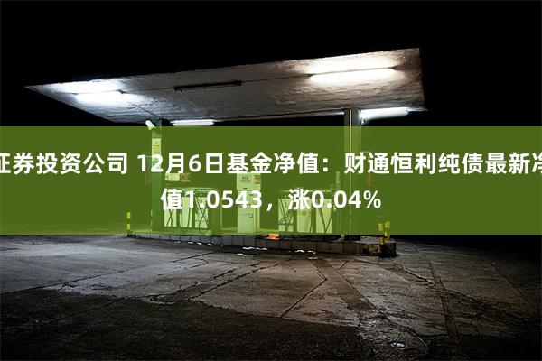 证券投资公司 12月6日基金净值：财通恒利纯债最新净值1.0543，涨0.04%